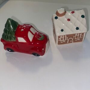 NWT Christmas Truck & Gingerbread House Salt & Pepper Shakers